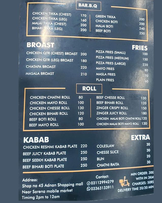 Burger Joint menu