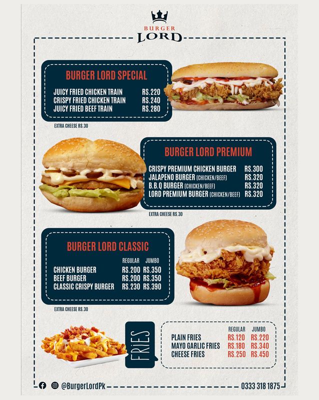 Burger Lord menu