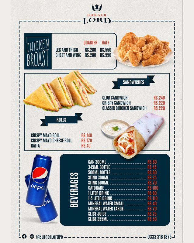 Burger Lord menu