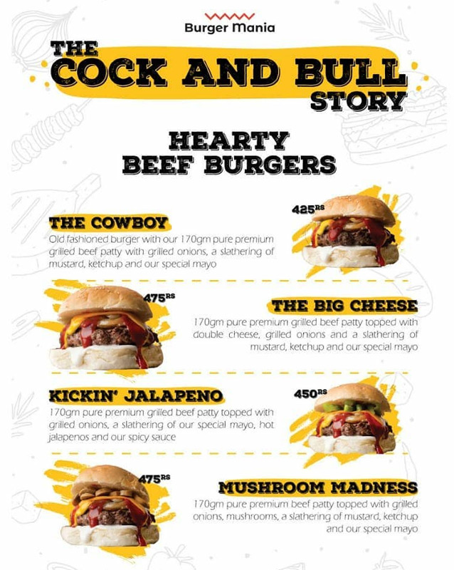 Burger Mania menu