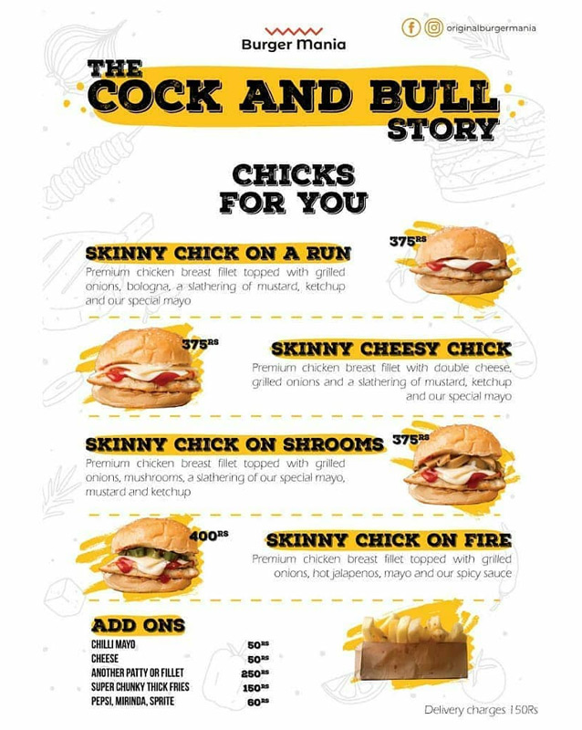 Burger Mania menu