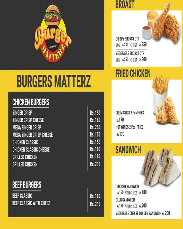 Burger Metterz menu