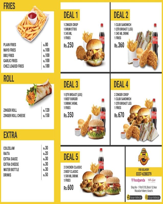 Burger Metterz menu