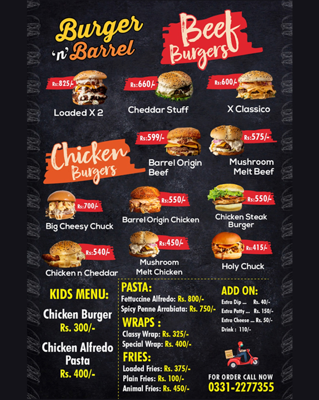 Burger N' Barrel menu
