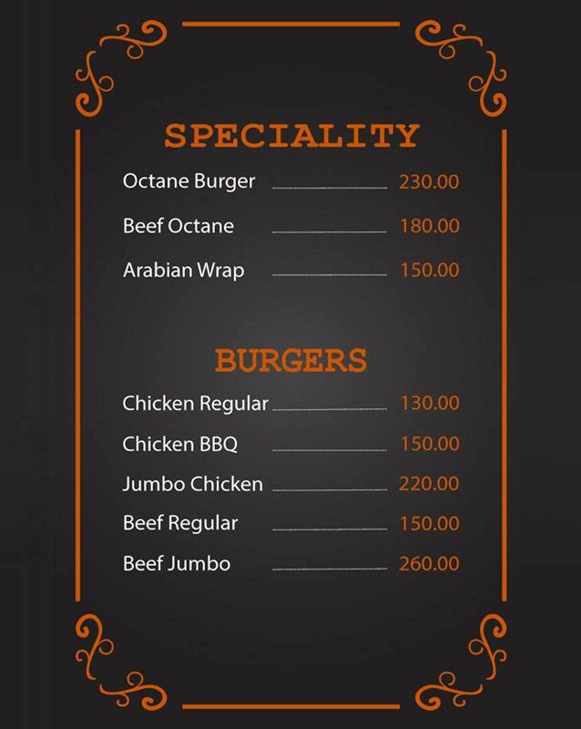 Burger Octane menu