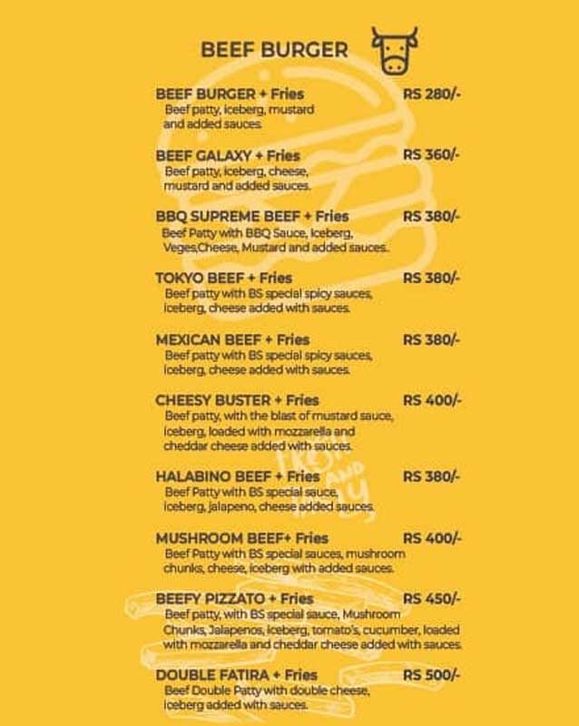 Burger Store menu