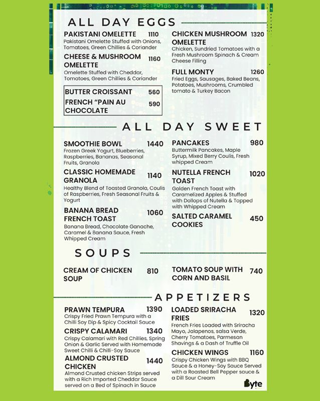 Byte by Xander's menu