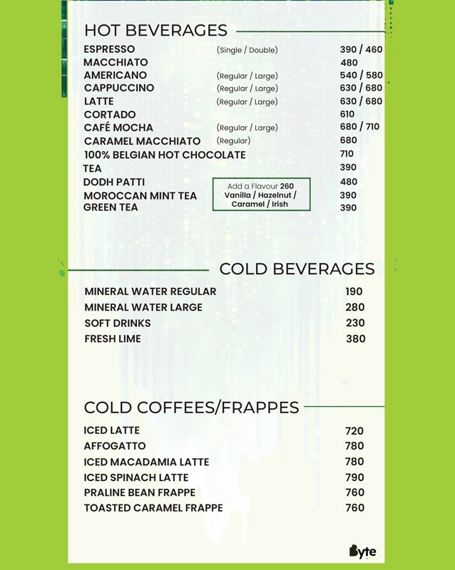 Byte by Xander's menu