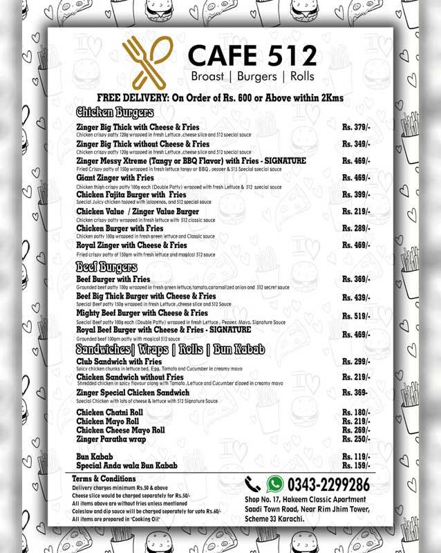 Cafe 512 menu
