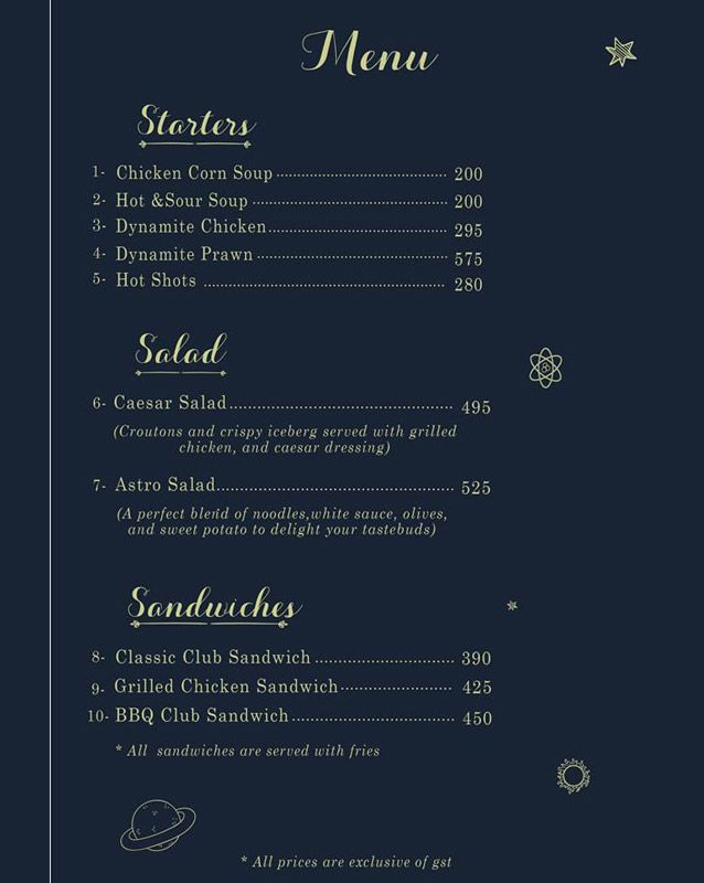 Cafe Astro menu