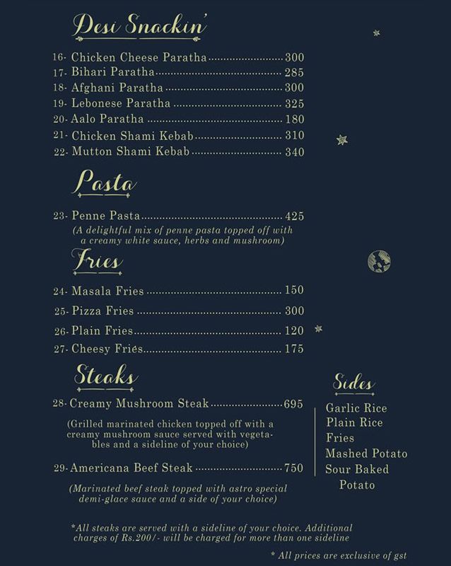 Cafe Astro menu