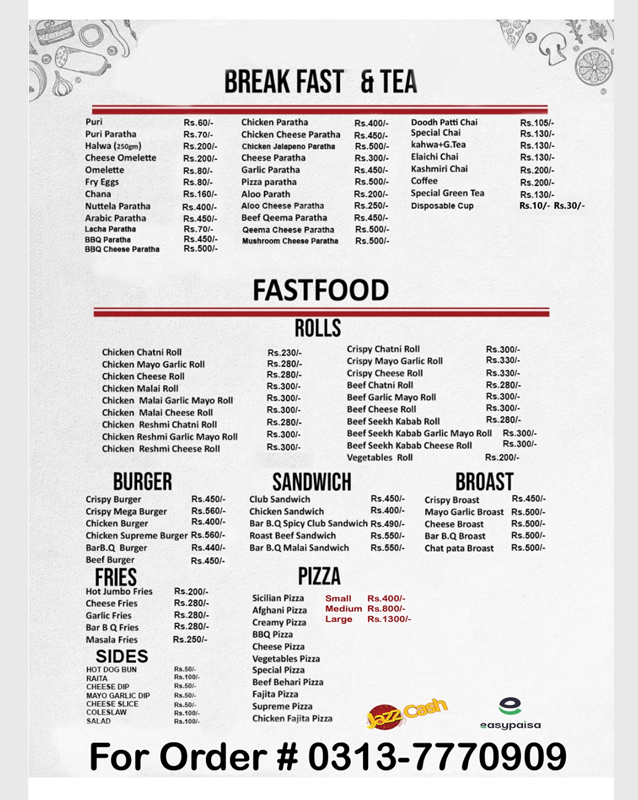 Cafe Clifton menu
