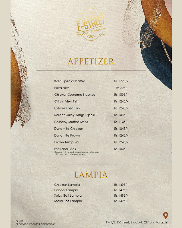Cafe E-Street menu