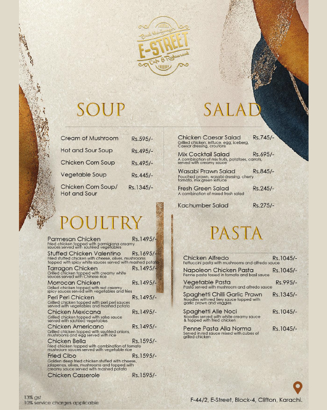 Cafe E-Street menu