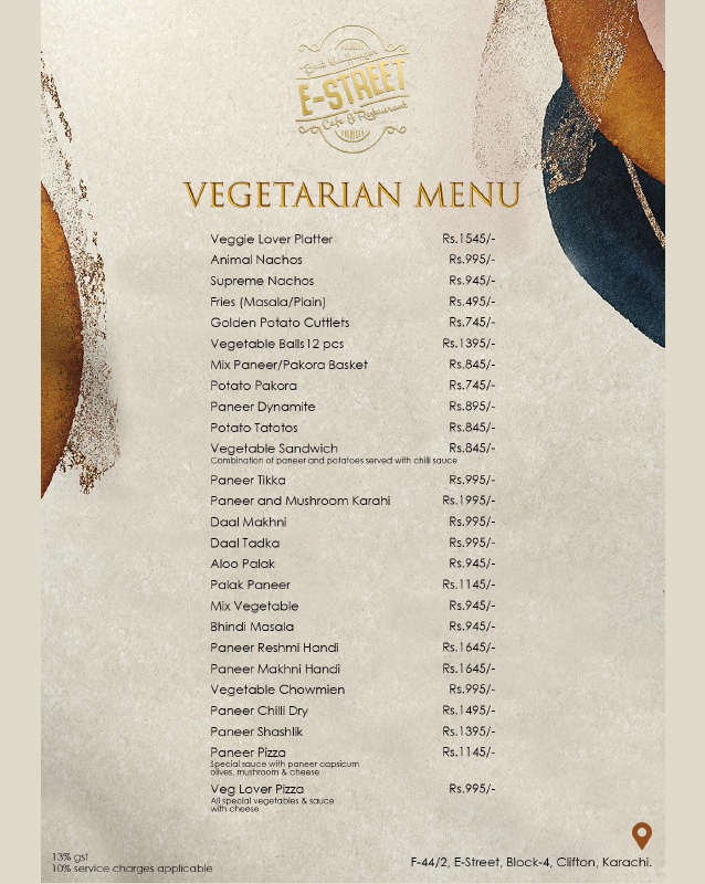 Cafe E-Street menu