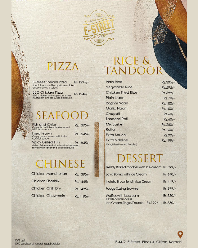 Cafe E-Street menu
