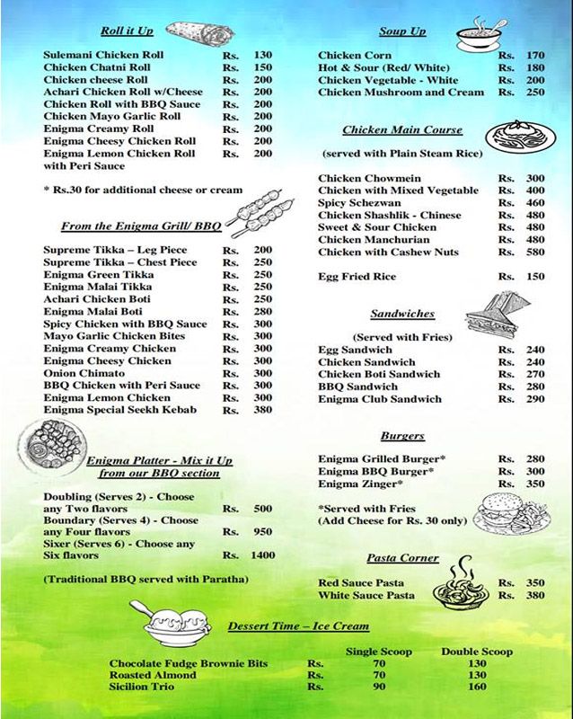 Cafe Enigma menu