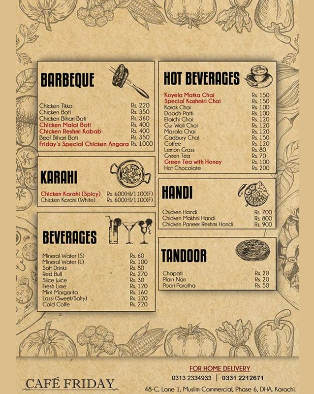 Cafe Friday menu