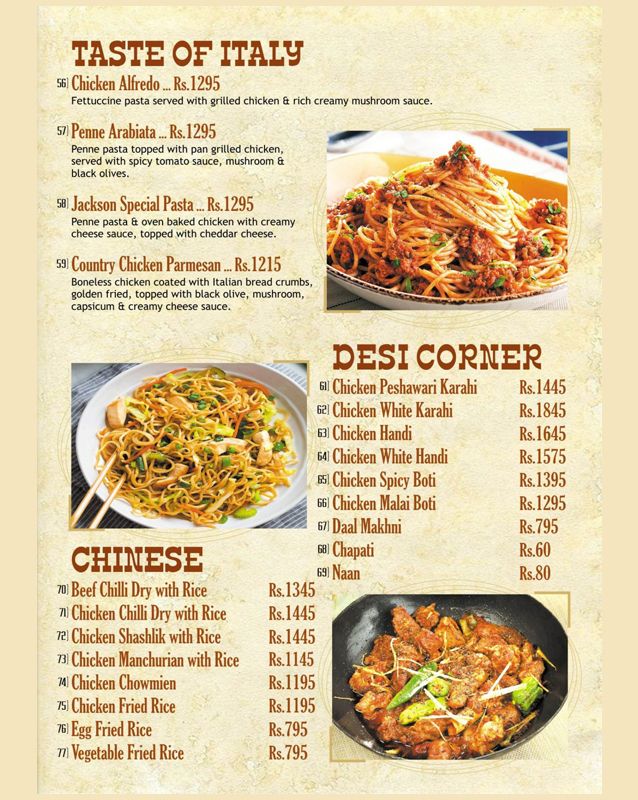 Cafe Jackson Five Restaurant menu