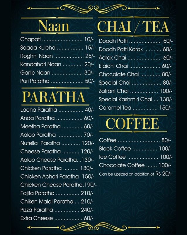 Cafe Kandahar Shinwari menu