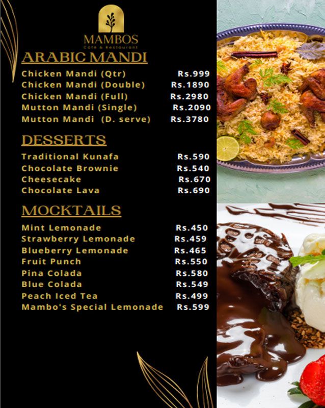 Cafe Mambo’s menu