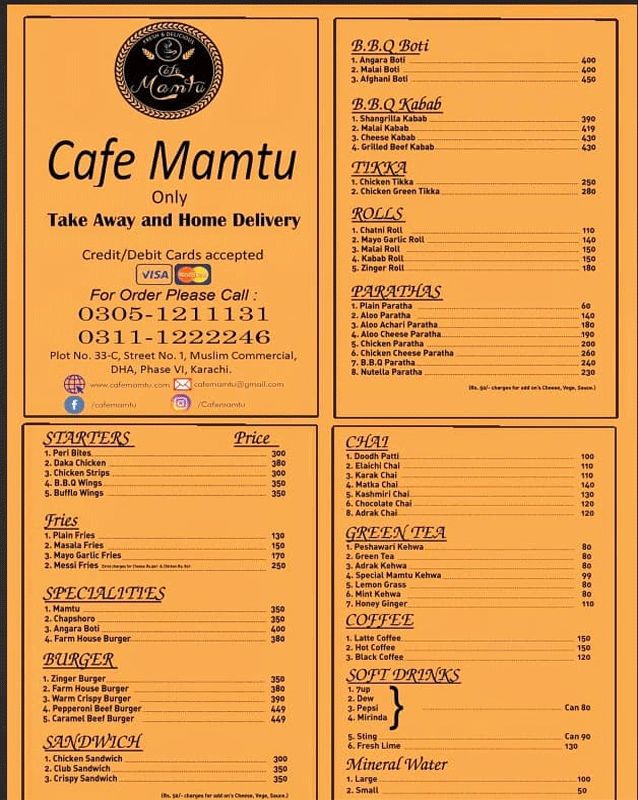 Cafe Mamtu menu
