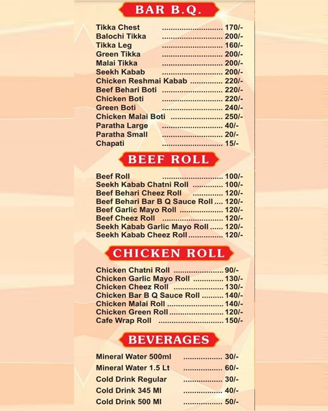 Cafe Mayo menu