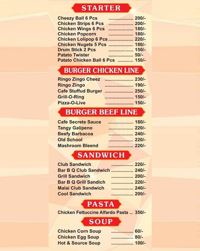 Cafe Mayo menu