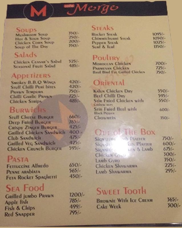 Cafe Merge menu