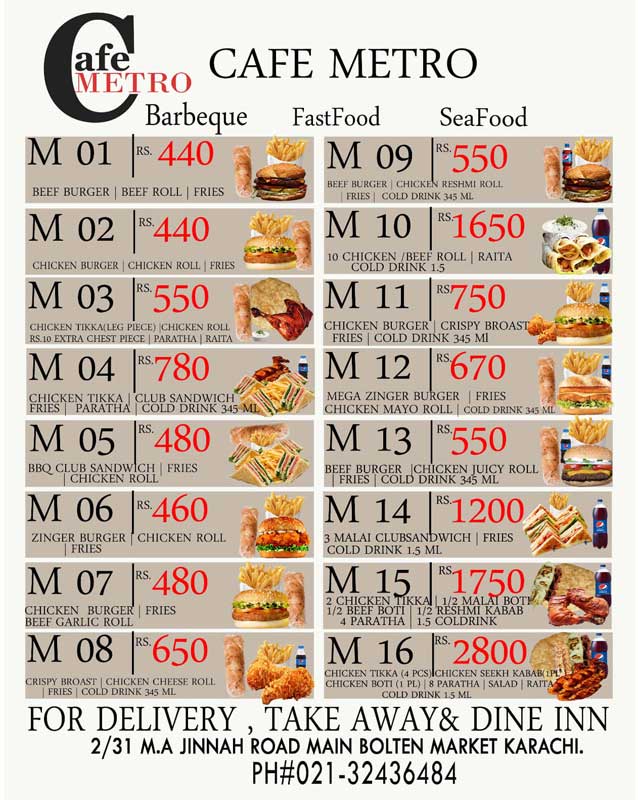 Cafe Metro menu