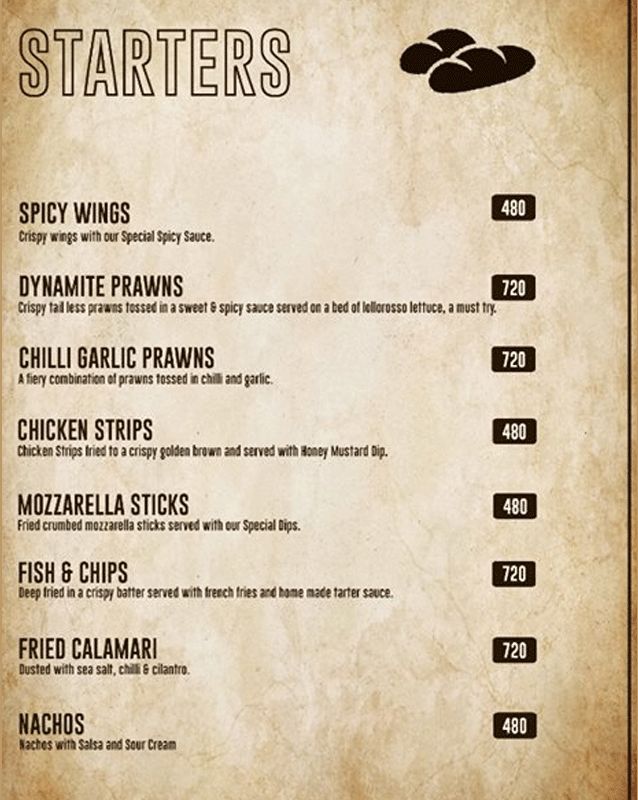 Cafe Pronto menu