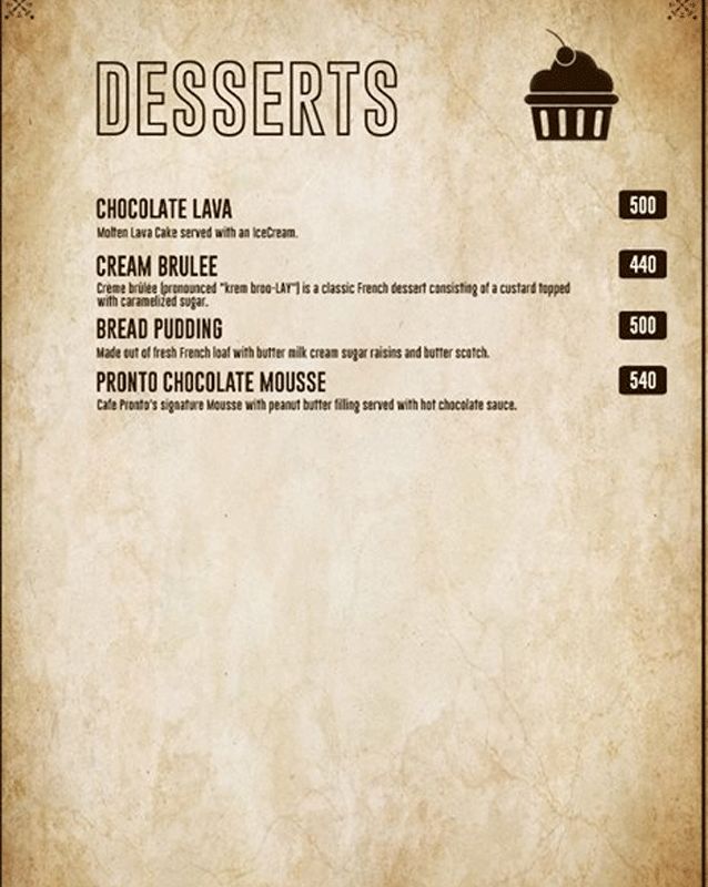 Cafe Pronto menu