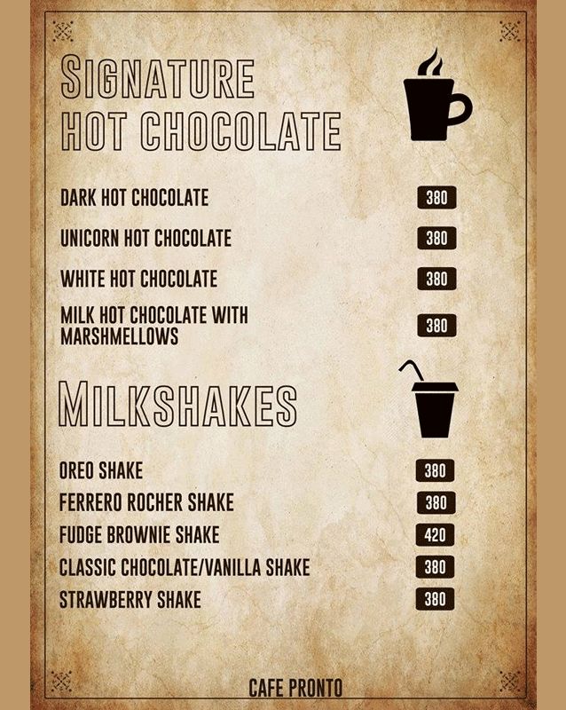 Cafe Pronto menu