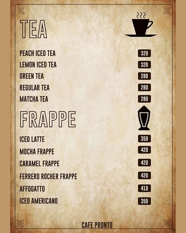 Cafe Pronto menu