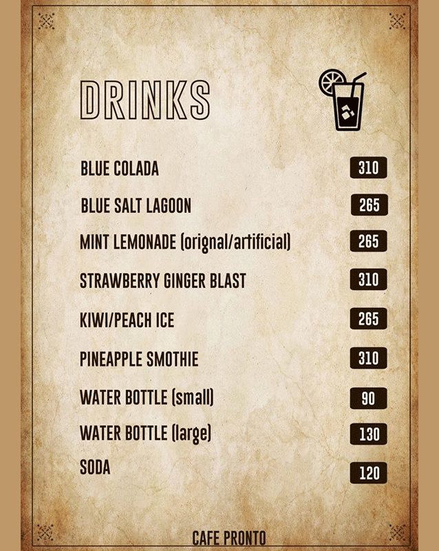Cafe Pronto menu