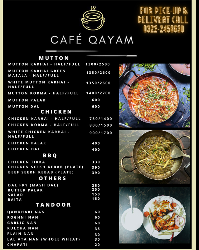 Cafe Qayam menu