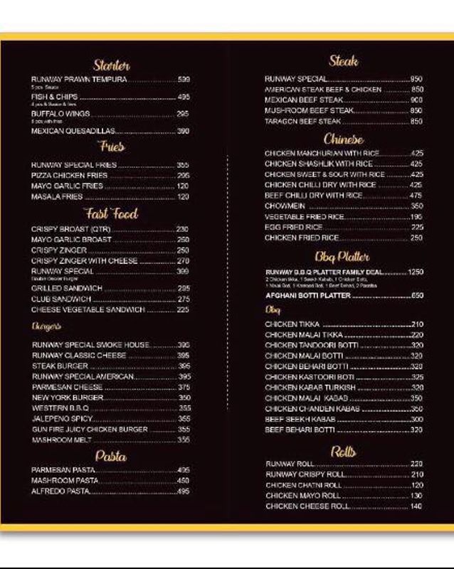 Cafe Runway menu
