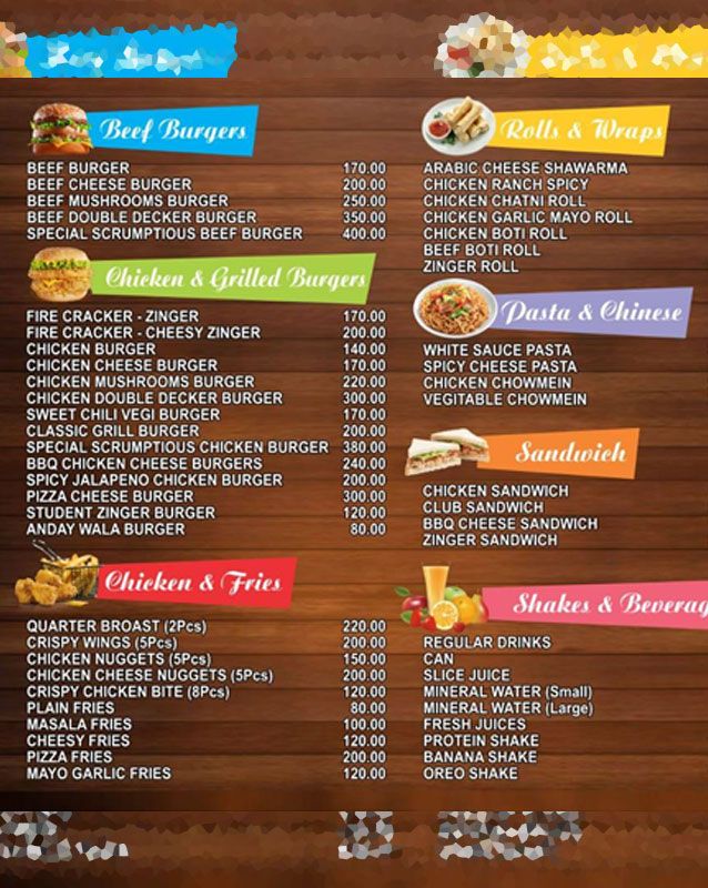 Cafe Scrumptious menu