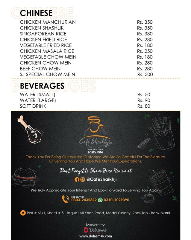 Cafe Shaikhji by Tasty Bite menu