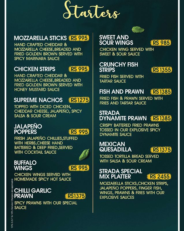 Cafe Strada menu