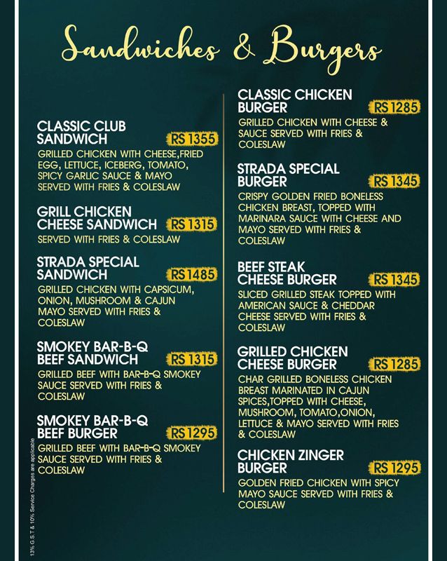 Cafe Strada menu