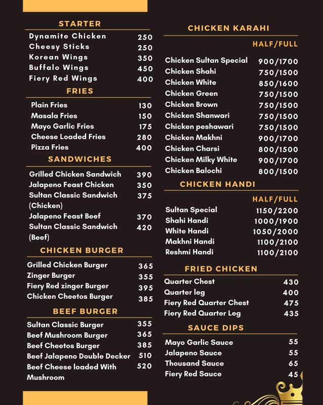 Cafe Sultan menu