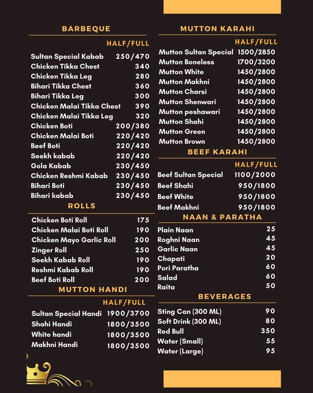 Cafe Sultan menu