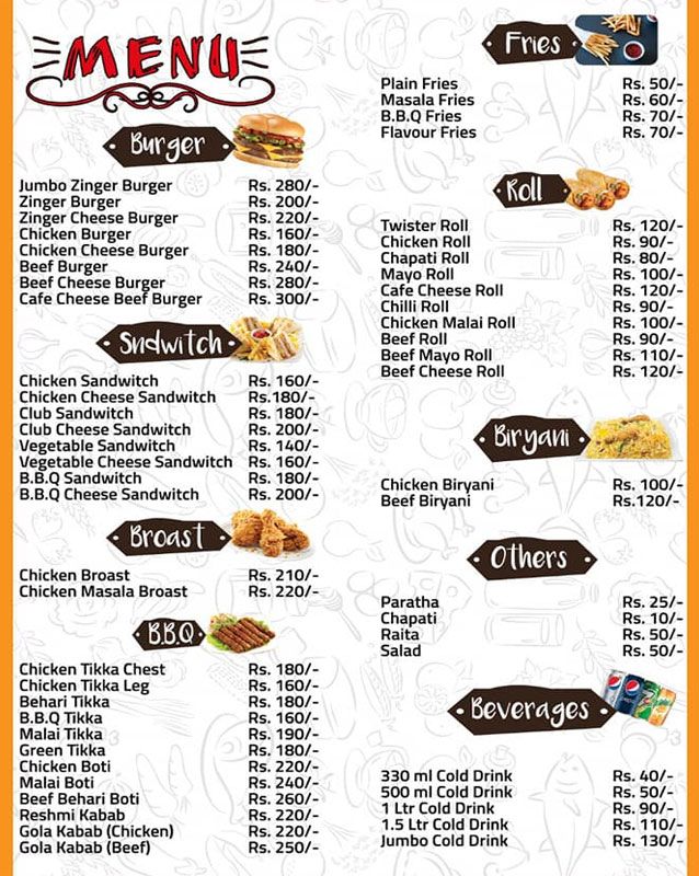 Cafe Tonight menu