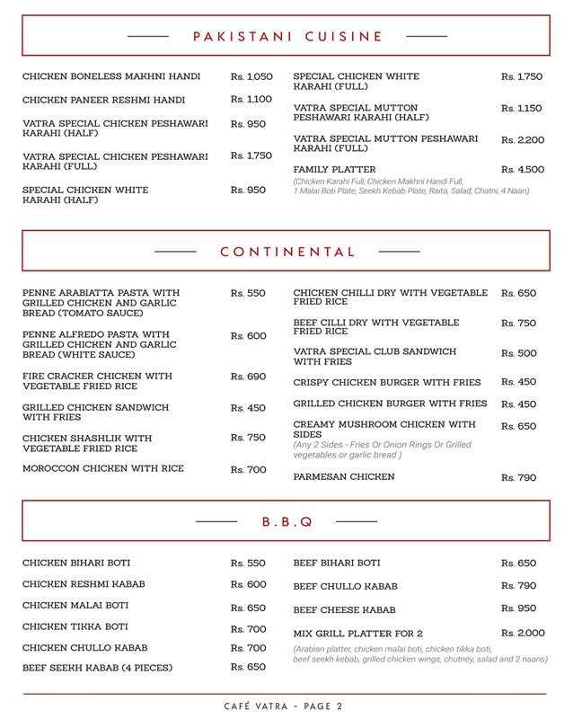 Cafe Vatra menu
