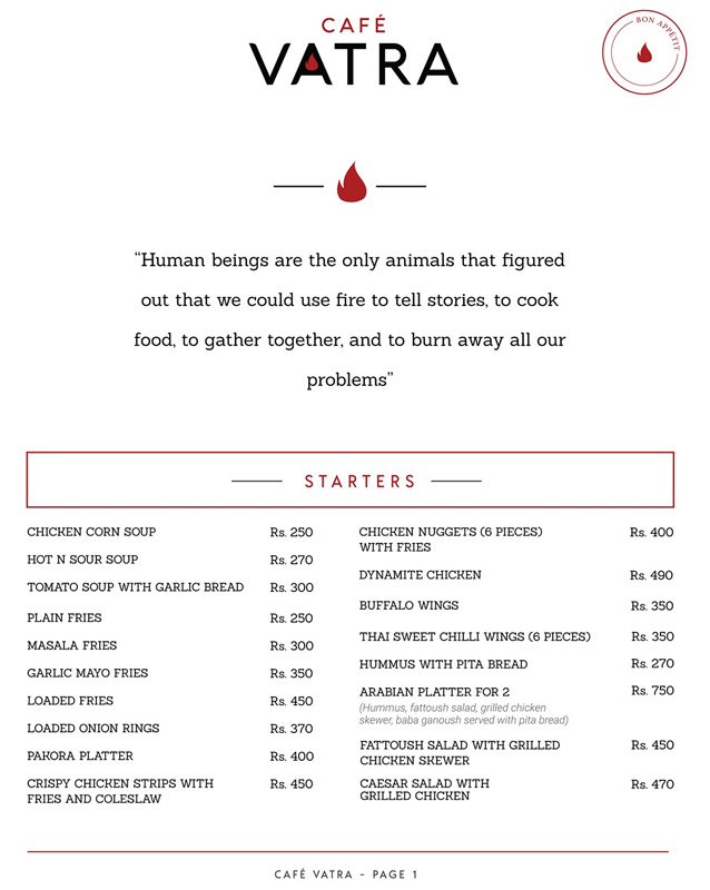 Cafe Vatra menu