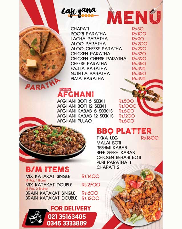 Cafe Yana menu
