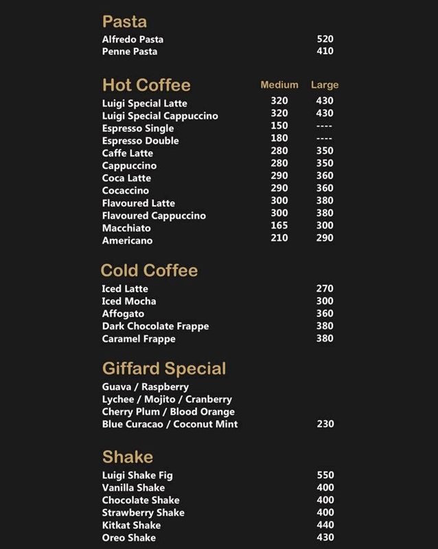 Caffe Luigi menu