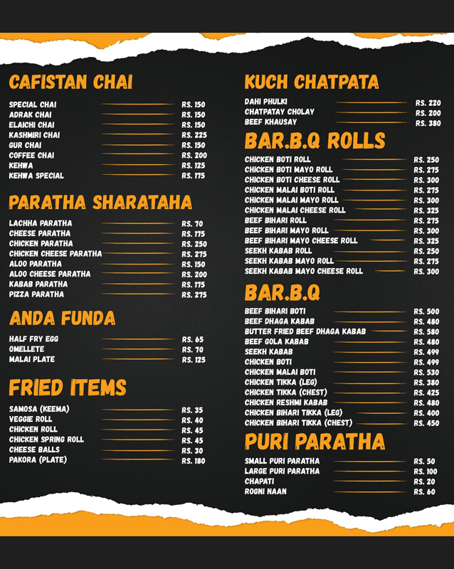 Cafistan Cafe menu