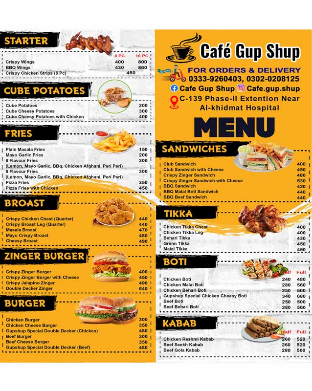 Café Gup Shup menu